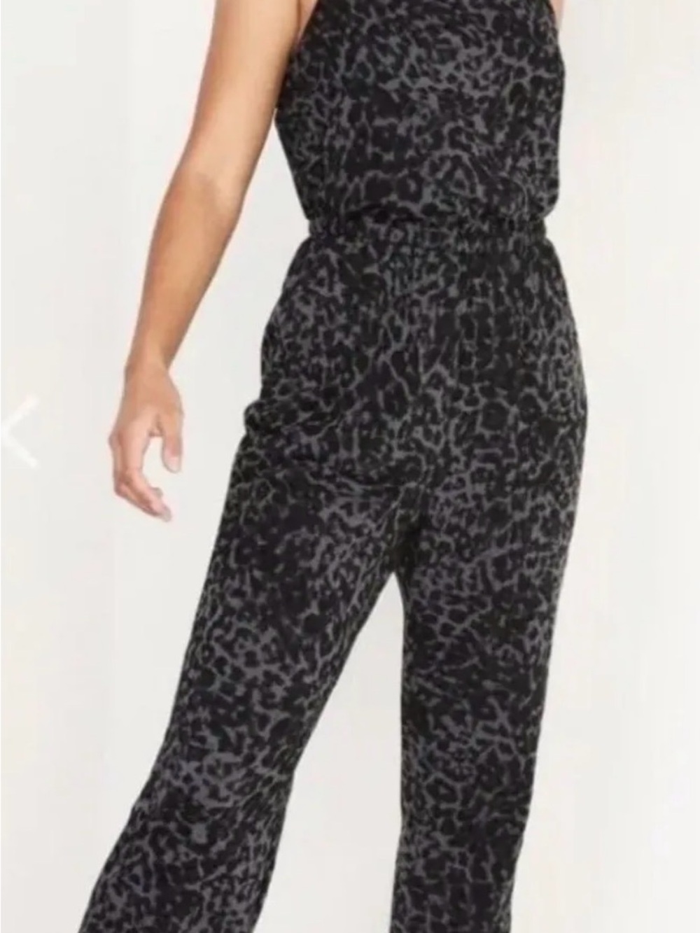 Old Navy Black and Gray Leopard-Print Jumpsuit
